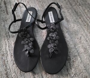 Steve Madden Black Sandals with Beaded Floral Design